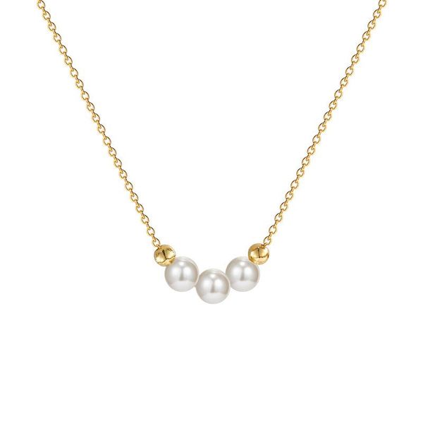

chains pearl titanium steel necklace female simple light luxury niche design pendant 2021 clavicle chain, Silver