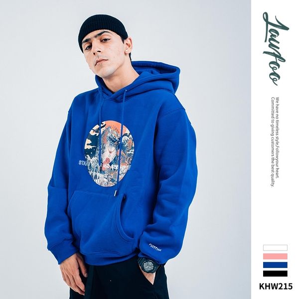 

lawfoo2019 national tide autumn and winter new oil painting animation printing men's hooded couple plush sweater, Black