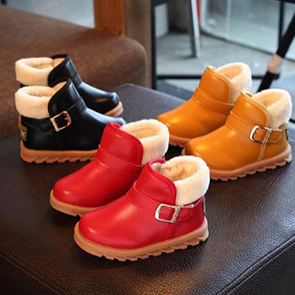 

boots children snow autumn thickening shoes boys girls waterproof non-slip ankle kids leather fashion, Black;grey