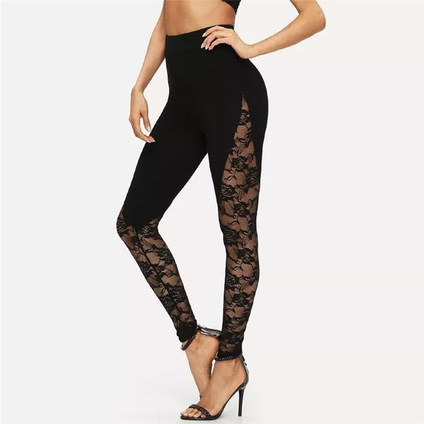 

women's pants & capris ladies leggings lace hollow trousers casual stitching sports pencil black u3, Black;white