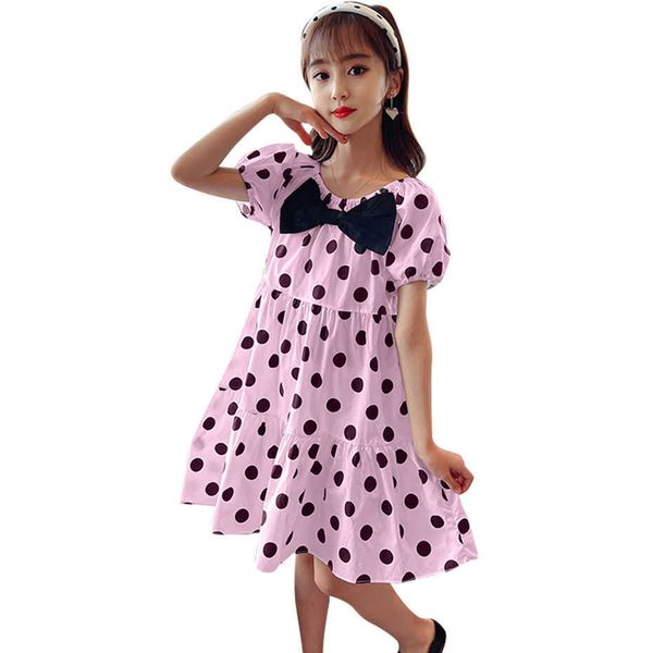 

dress for girls dot pattern girl big bow children es summer childrens clothing 6 8 10 12 14 210528, Red;yellow