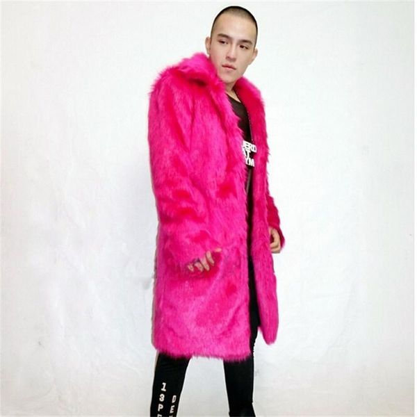 

men's fur & faux autumn winter coats men red solid color turn-down collar full sleeve warm fashion male, Black