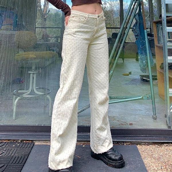 

female stylish hole jeans high waist daily casual wild straight pants solid color spring summer fall trousers for streetwear women's, Blue