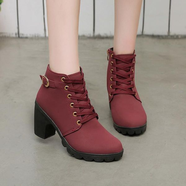 

boots cootelili 2021 winter high heel warm plush square heels women's ladies fashion snow buckle, Black