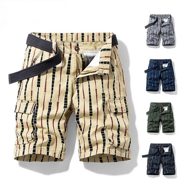 

men's shorts 2021 men summer tactical cotton cargo breeches pockets casual fashion stripe camouflage beach, White;black