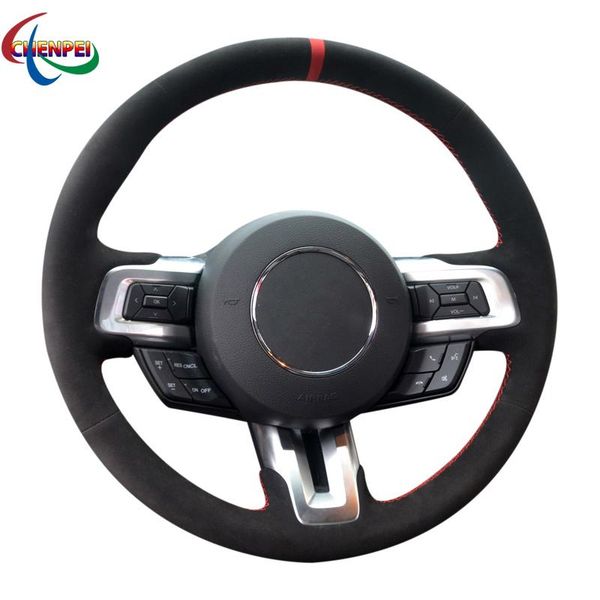 

steering wheel covers diy hand-stitched anti-slip black suede cover for mustang gt 2021- 2021 2021-2021 car decoration