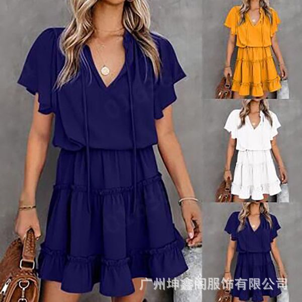 

skirt 2021 summer temperament sleeveless by layer pleated short women's waist solid color, Black