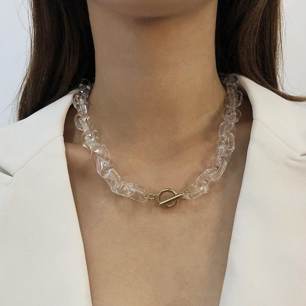 

chains creative fresh air decorative resin transparent street shooting thick clavicle chain personality irregular necklace, Silver