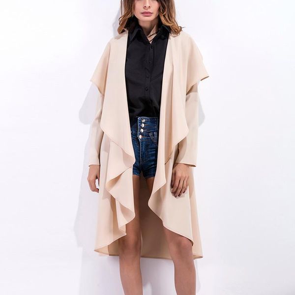 

women's trench coats dsquaenhd women elegant irregularity collar/hem warm coat casual long sleeve solid colors open stitch, Tan;black