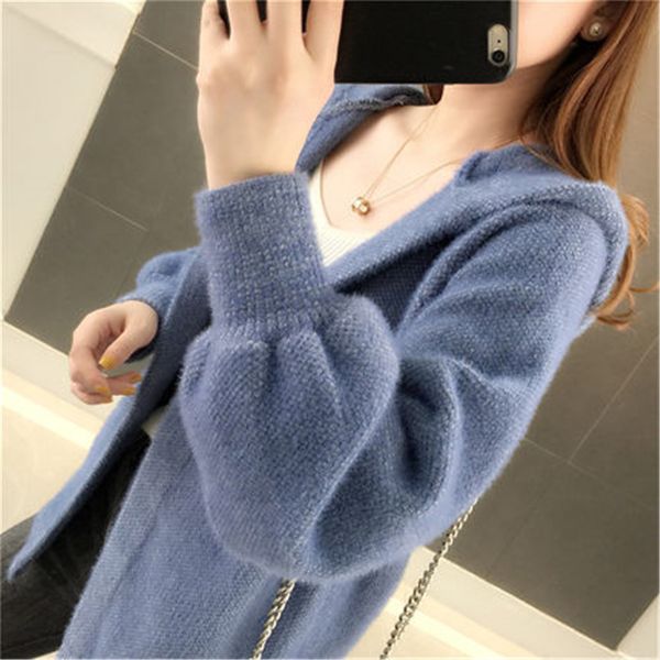 

women's knits & tees female coat imitation cashmere mink, female long sleeve jacket with hood zy5123 jbry, White