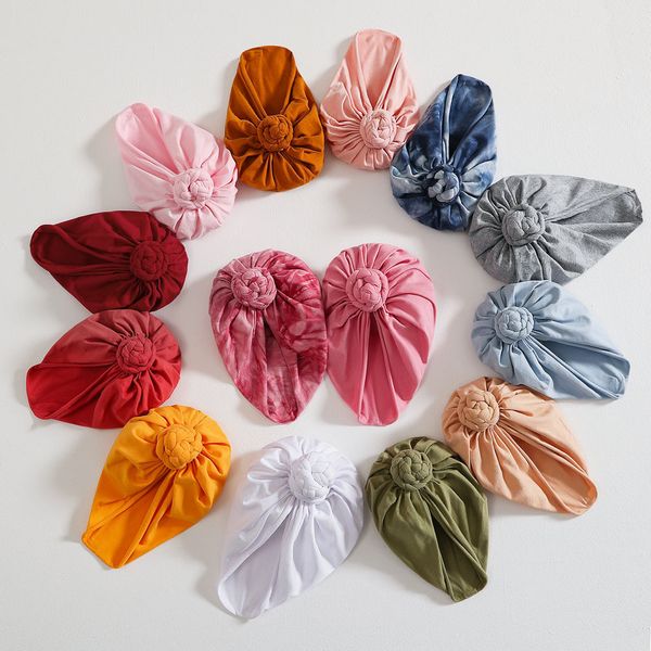 

soft skin-friendly knitting cotton newborn indian hats fashion handmade knotted baby girls caps tie-dyed headwear p props, Blue;gray