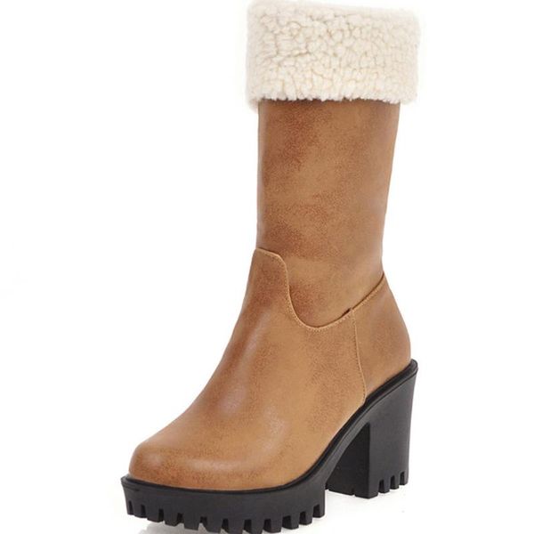 

boots lapolaka fashion women shoes female snow warm plush solid high heel zipper winter mid calf, Black