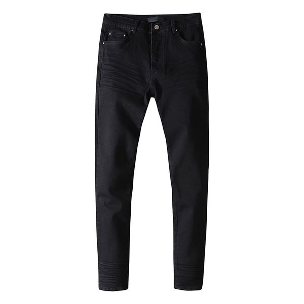 

mens jeans solid color slimming skinny pants washed water folds european and american fashion trendy pants for teenagers, Blue
