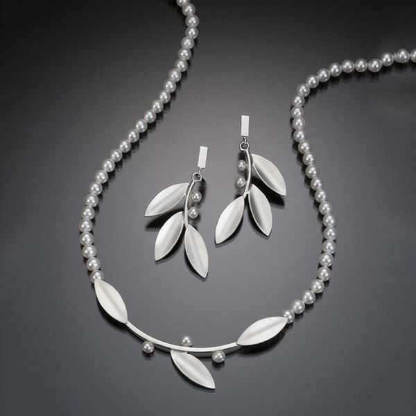 

plant delicate leaf pearl design matter gray silver color white grey ornament declaration earrings, Golden