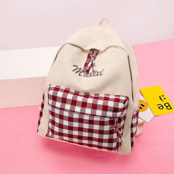 

backpack 2021 korean fashion canvas shoulder bag female lattice casual student schoolbag travel
