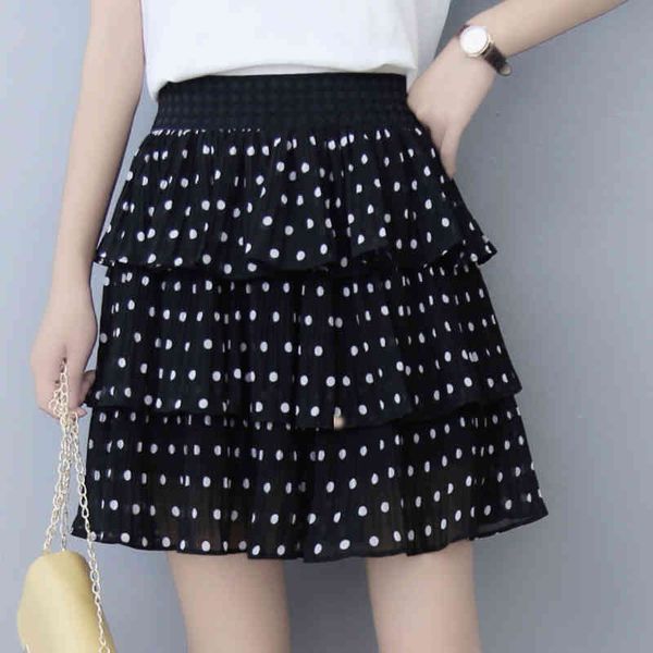 

Skirts skirts Sweet Tiered Polka Dotted Short Skorts Elastic Waist Pleated A-line Chiffon Mini S CQ19, Black