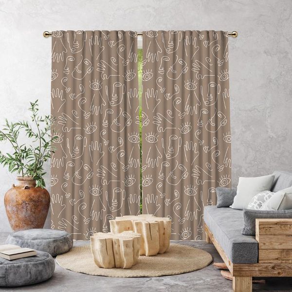 

cipcici boho hand-drawing shapes 2 panels curtain kids living room decorative child beige elite ethnic woman plain & drapes