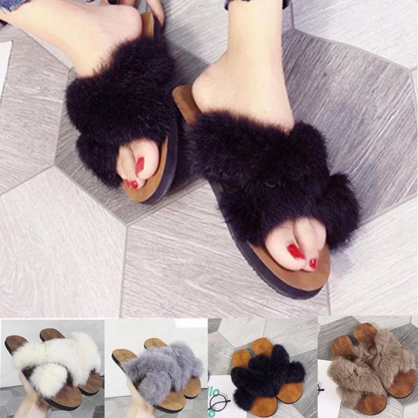 

slippers sagace women winter solid color simple plush soft bottom plus velvet fabric low-heeled large size w 14, Black