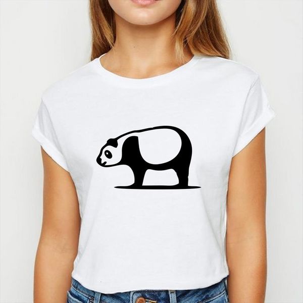 

animal panda spring summer women t shirts tee oversize creative graphic printing round neck, White