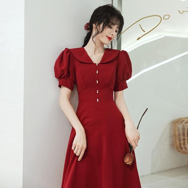 

burgundy temperament thin fairy dress bride toast 2021 summer women wedding engagement evening ethnic clothing, Red