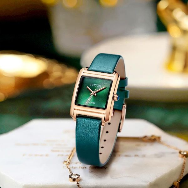 

wristwatches rocos women watches fashion square ladies quartz waterproof luxury wristwatch classic emerald for, Slivery;brown