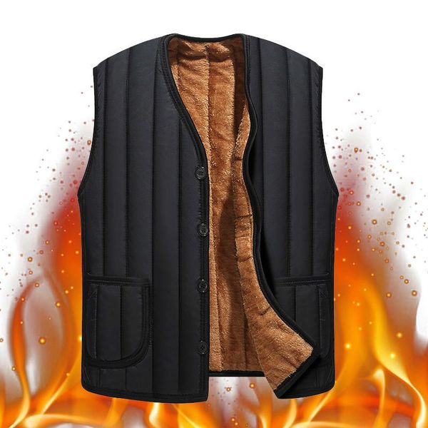 

men's vests black wool jacket winter sleeveless outerwear fleece lining plus size 3xl, Black;white