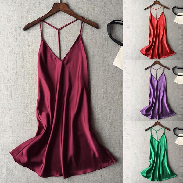 

ladies silk satin nightgown lace nightdress sleeveless nighties v-neck night dress summer sleep nightwear women women's sleepwear, Black;red