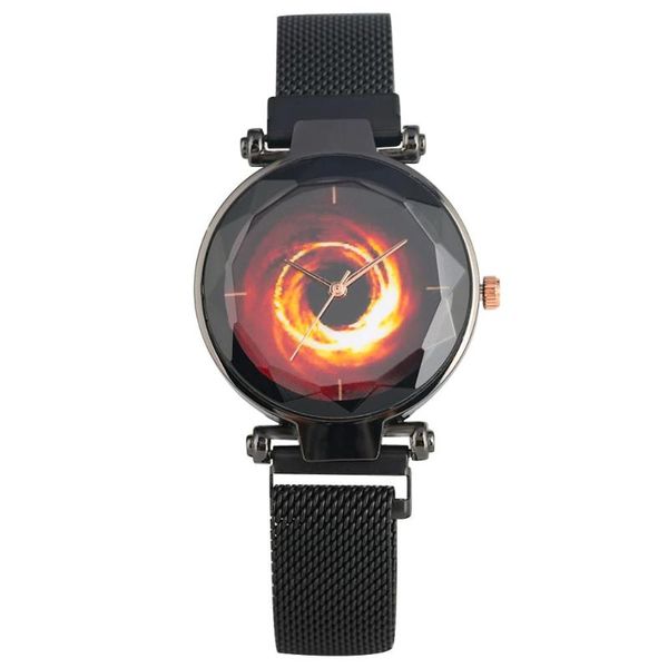 

wristwatches multi-color lady watch quartz black hole design watches women steel mesh strap durable magnet buckle wristwatch rologio donna, Slivery;brown