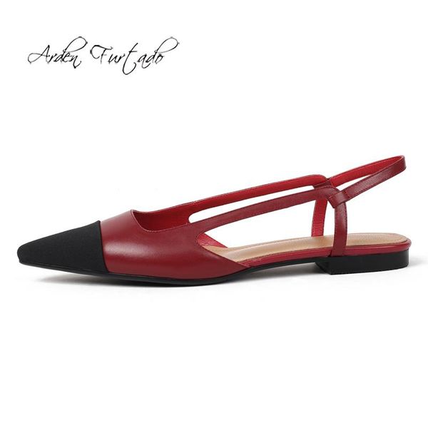 

arden furtado 2021 summer fashion women's shoes sweet pointed toe genuine leather flat sandals mixed colors sling back, Black