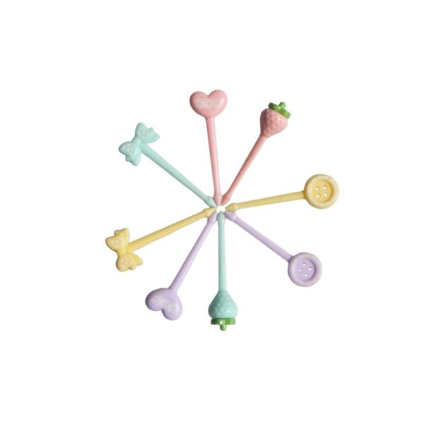 

8pcs mini fruit fork lunchbox decorative stick picks kitchen gadget mixed colors forks
