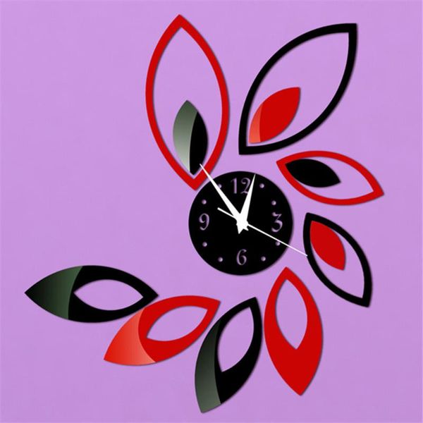 

wall clocks mirror clock rhombus leaves sticker decoration (red+black)