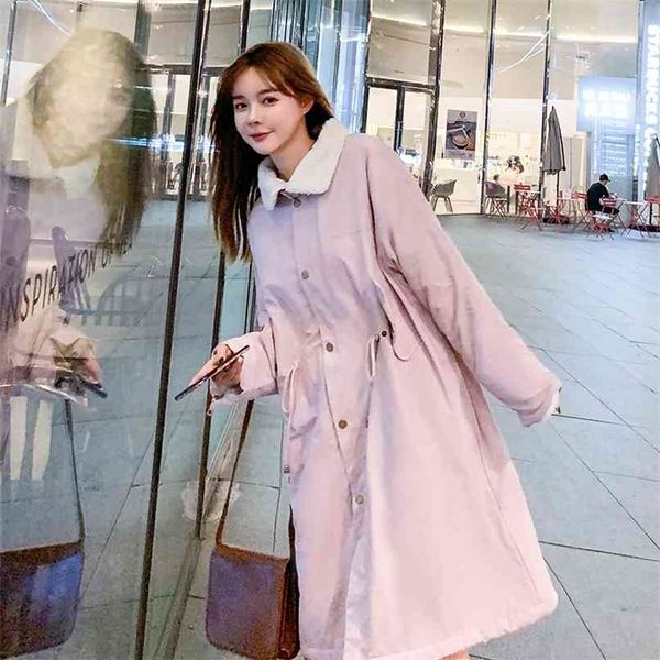 

scene shooting down jacket winter in the long cotton-padded cotton female students over-the-knee lambs wool coat 210925, Black