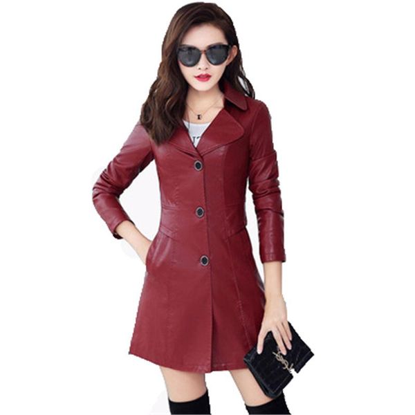 

fake leather jacket women wine red black 2021 spring autumn korean version plus size 5xl fashion pu coat gh249 women's & faux