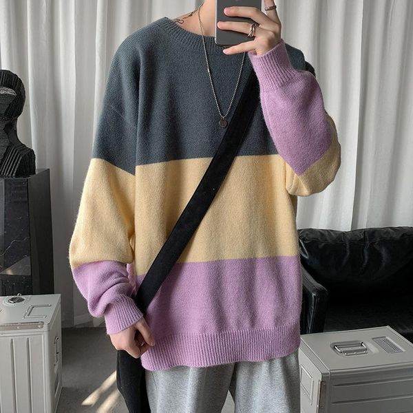 

men's sweaters 2021 warm oversize winter sweater classic stripe pullover male korean fashion clothing vintage, White;black