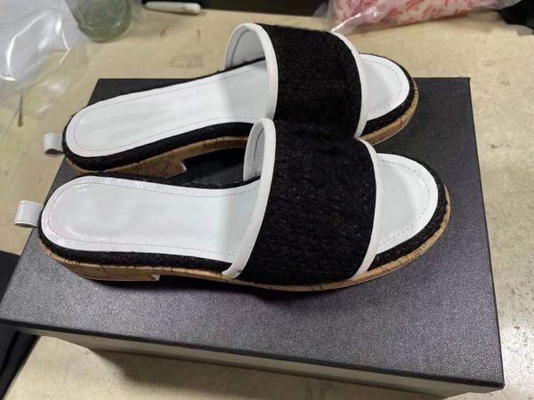 

summer women 1in high heels leather platform mules sandals slippers with tweed pearl green, pink & yellow size 35-41, Black