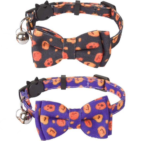 

cat collars & leads halloween collar with bell and bow breakaway adjustable bowtie pumpkin safety kitten for kitty cats pets puppies
