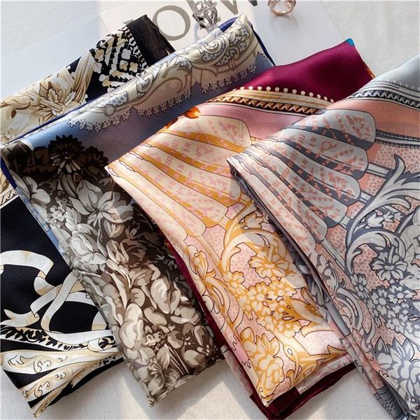 

scarves women's silk scarf plain crepe satin 110cm hem square mulberry, Blue;gray