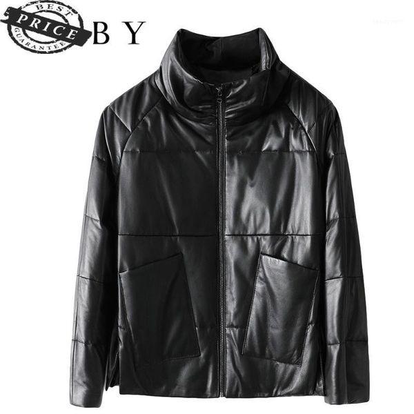 

casual 100% real sheepskin women genuine leather jacket 2021 winter style warm veste white duck down coat 233 women's & faux, Black