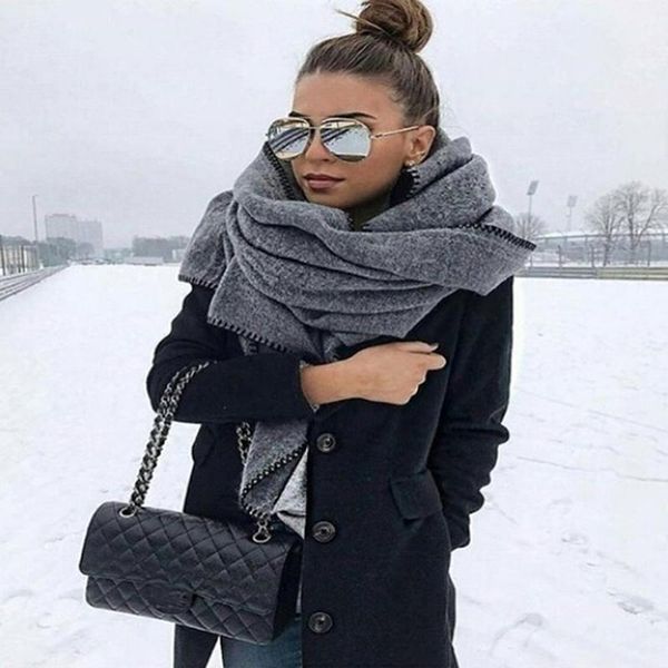

scarves winter thick thermal big scarf shawl ladies wraps vintage polar fleece windproof solid color fashion wild, Blue;gray