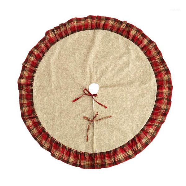 

christmas decorations 122cm tree skirt red black plaid ruffle edge with linen burlap bowknot stand mat skirt1