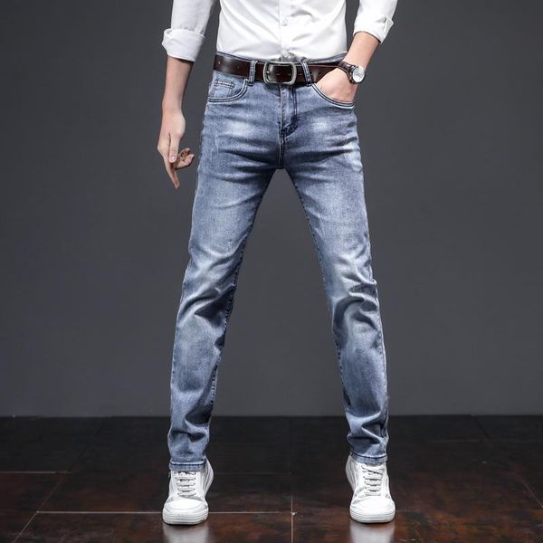 

fashion men jeans retro wash slim fit ripped for vintage designer cotton denim pants hombre men's, Blue