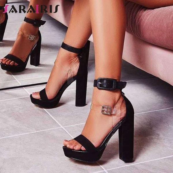 

dress shoes sarairis summer dating heeled sandals fashion high block heels party women elegant shallow platform woman, Black