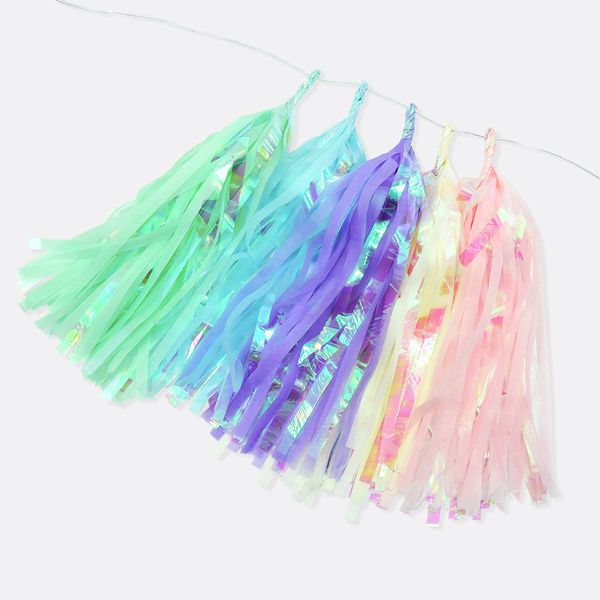 

colorful balloons, paper tassels, neon films, ribbons, ornaments, party decorations