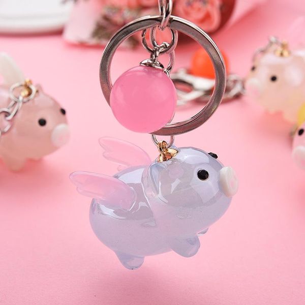 

keychains creative acrylic cute wings pig keychain gift for women men kids bag keyring accessories car charm key chains, Silver