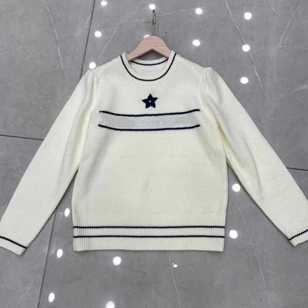 

knitted sweater long sleeve knit women autumn round collar withe letter and star sweaters short woolen jackets outwear, White