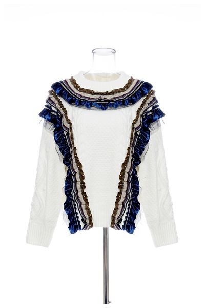 

hoodies Female Msxu elegant winter fashions chic crochet flower casual shreds knitted shirt, Black