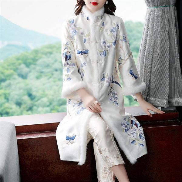 

women's wool & blends the improved cheongsam winter thickened plus velvet dress over knee long chinese style warmth large size... bu5z, Black