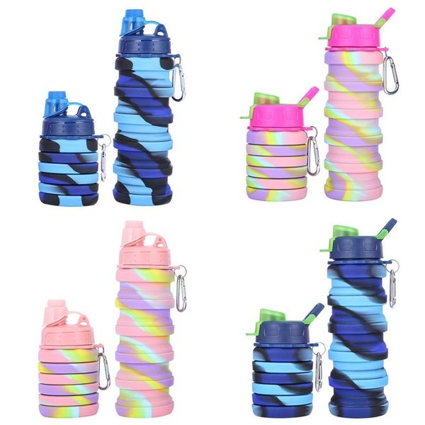 

foldable water bottle leakproof fold silicone cute bottles kids cup with straw outdoor hiking camping 500ml