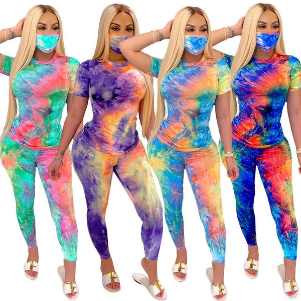 

casual fashion home wear tie-dye printed three piece sets women's o-neck short sleeves t-shirts ny bodycon pants tracksuits, Gray