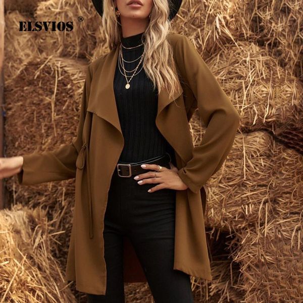 

women's trench coats autumn fashion lace-up 2022 spring lady elegant solid color jacket women loose casual turndown collar cardigan out, Tan;black